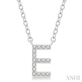 1/20 ctw Initial 'E' Round Cut Diamond Pendant With Chain in 14K White Gold